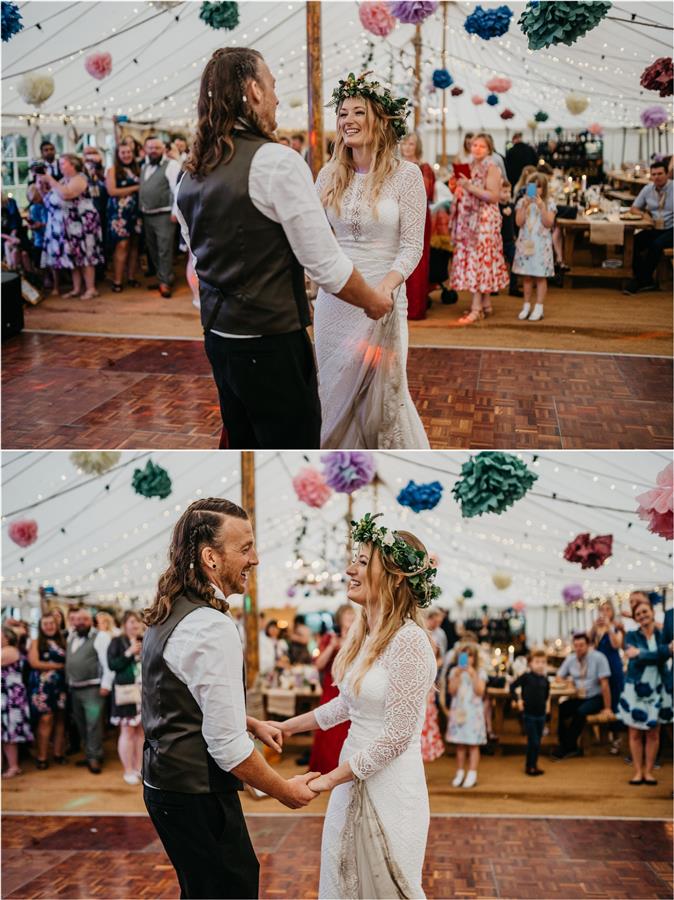 First dance for alternative couple at tipi wedding