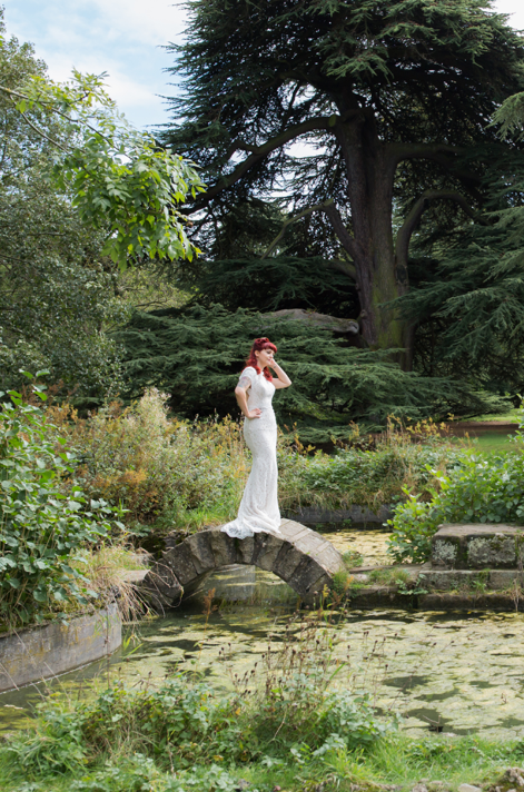 White full length wedding dress at Elvaston Hall