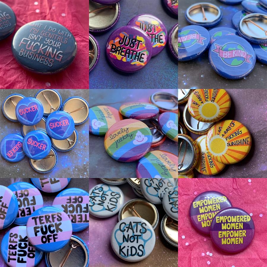 Colourful MooDoodlesUK button pin badges