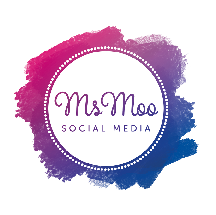 Blue and pink logo for Ms Moo Social Media