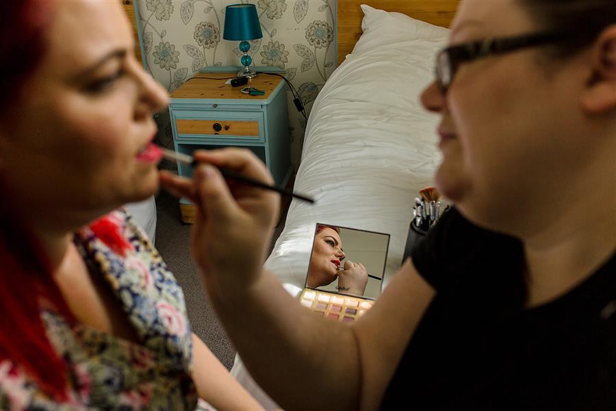 Ms Moo applying bridal make up at Burton Town Hall