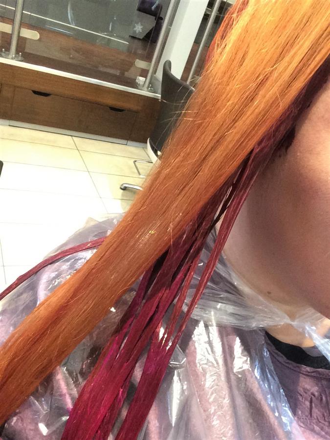 Ginger to pink hair dye on long hair