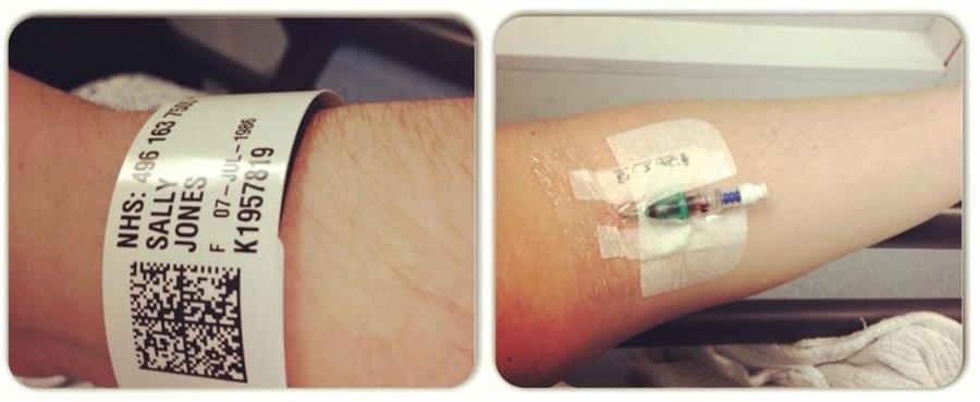 Medical bracelet and cannula hospital visit